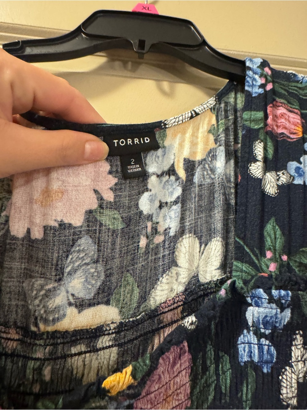 torrid Navy Floral Smocked Midi Dress with Pink, Yellow & Blue Blooms - Picture 4 of 6